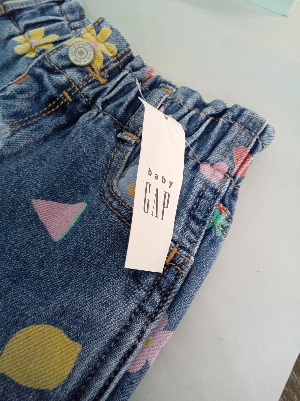Baby Gap Girls Fruit Floral Denim Shorts Frayed Hem NWT